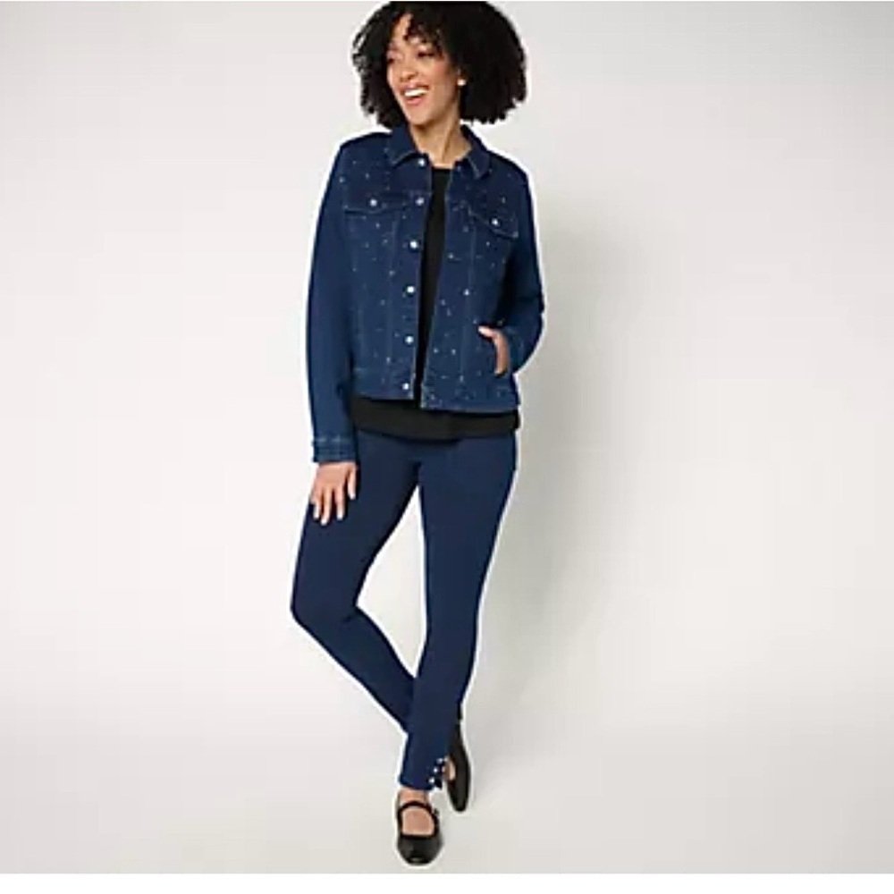 Quacker Factory Sparkle and Shine Denim Jeanne Jacket Size Large - Picture 3 of 9